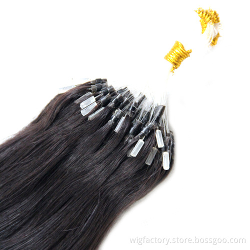 Raw unwefted original indian remy human micro loop hair extensions, straight micro ring hair extension